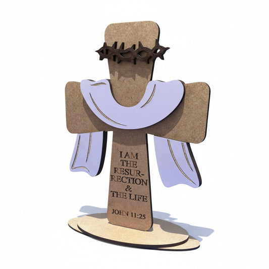 Wooden Christian Cross with White Cloth and Thorn Crown