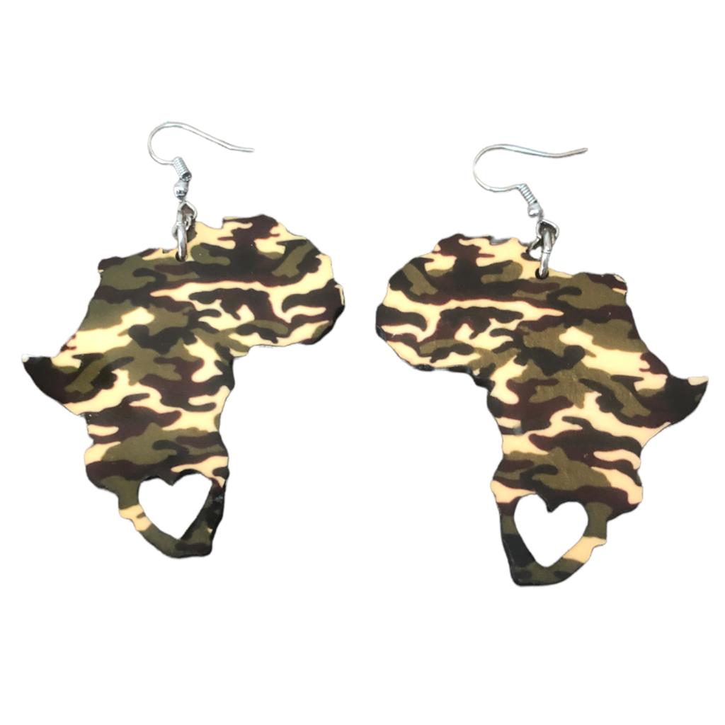 Africa Map Earrings - Animal and Camouflage Print-Inspired - African Pride Collection