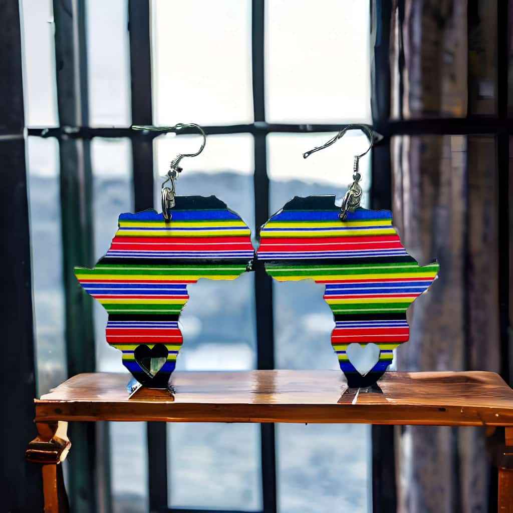 Africa Map Earrings - Multi-colour Venda Stripes - African Pride Collection