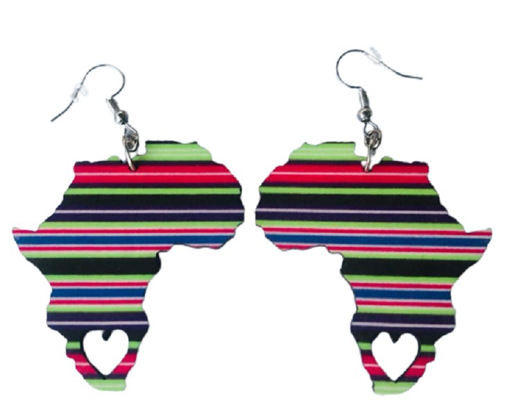 Africa Map Earrings - Multi-colour Venda Stripes - African Pride Collection