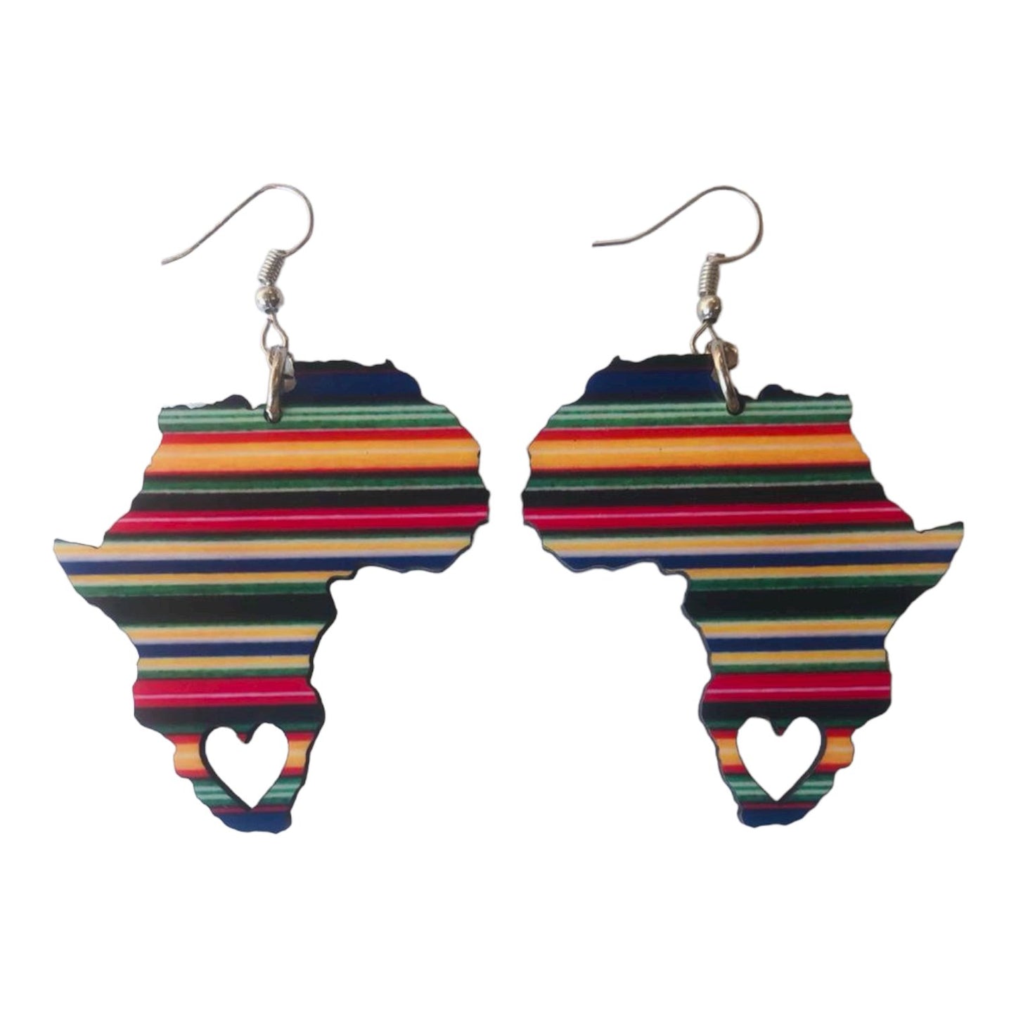 Africa Map Earrings - Multi-colour Venda Stripes - African Pride Collection