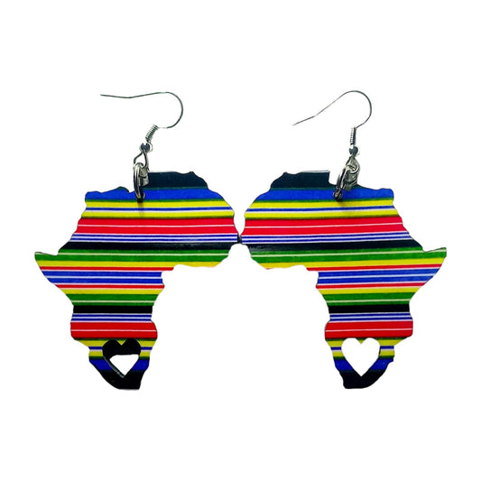 Africa Map Earrings - Multi-colour Venda Stripes - African Pride Collection