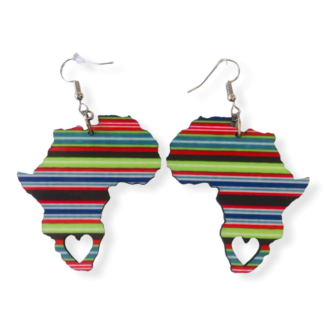 Africa Map Earrings - Multi-colour Venda Stripes - African Pride Collection