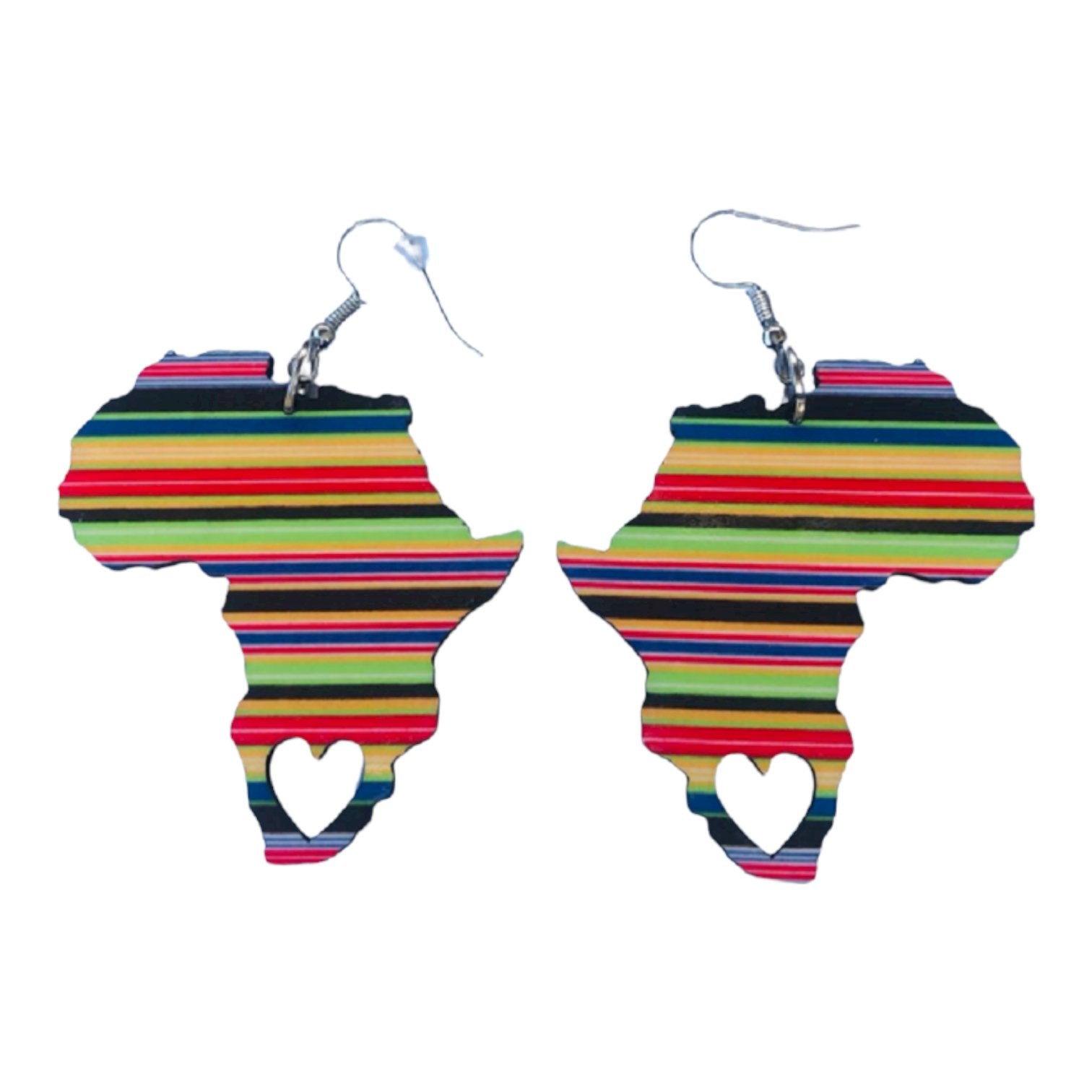 Africa Map Earrings - Multi-colour Venda Stripes - African Pride Collection