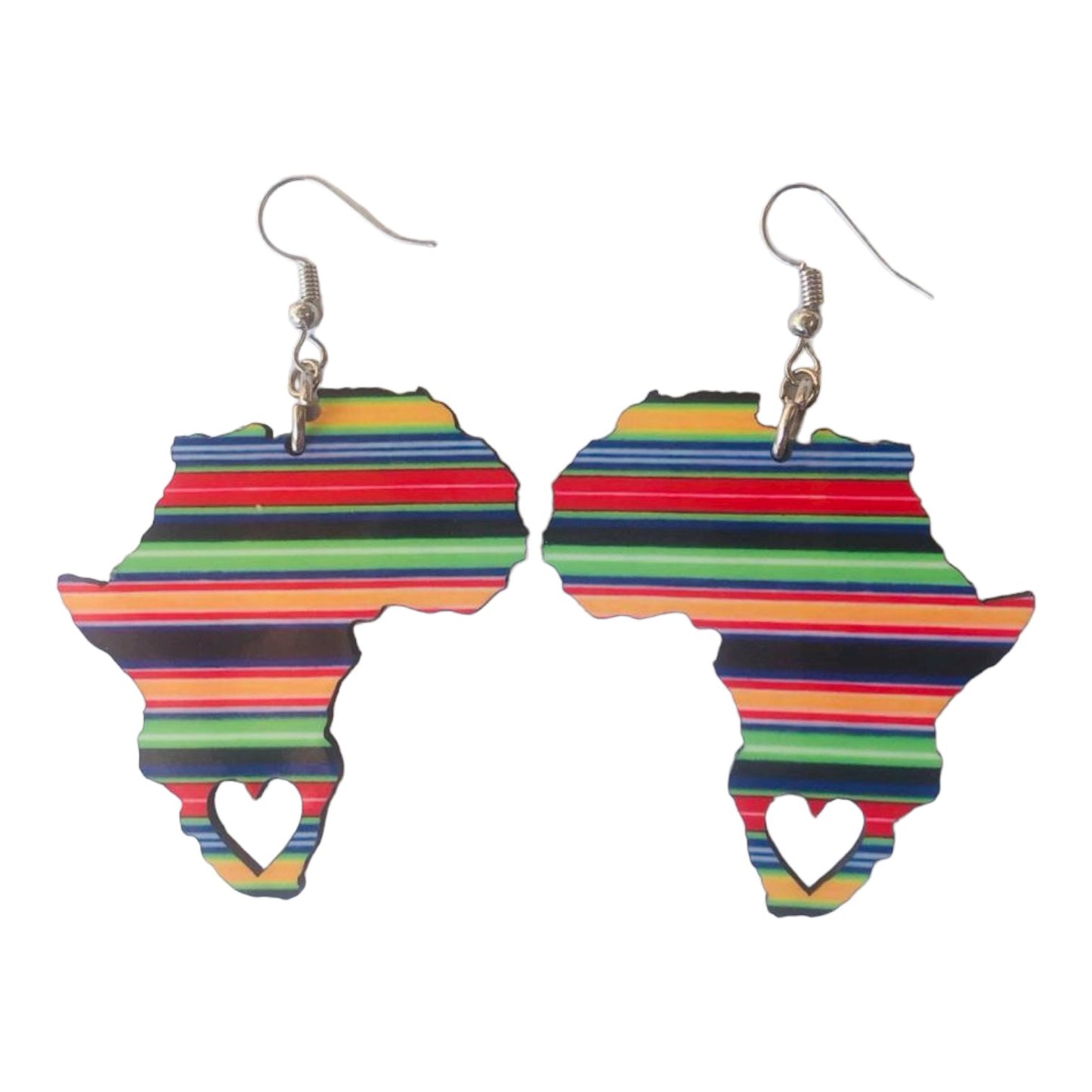 Africa Map Earrings - Multi-colour Venda Stripes - African Pride Collection