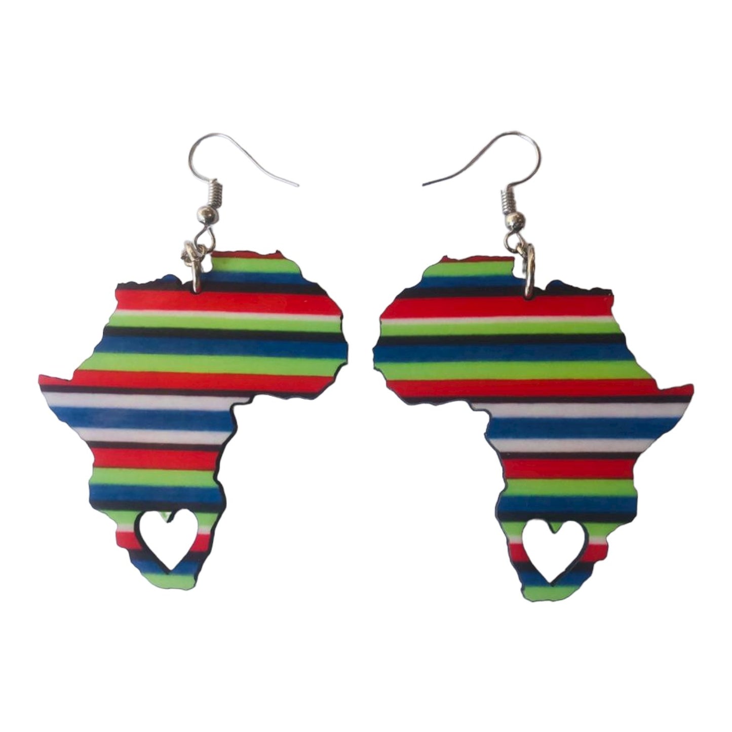 Africa Map Earrings - Multi-colour Venda Stripes - African Pride Collection