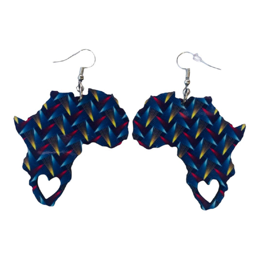 Africa Map Earrings - Shweshwe Fabric-Inspired - Interwoven - African Pride Collection
