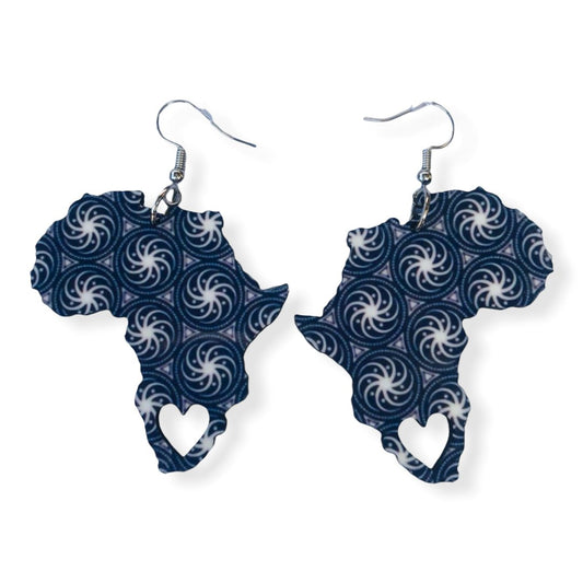 Africa Map Earrings - Shweshwe Fabric-Inspired - Other - African Pride Collection
