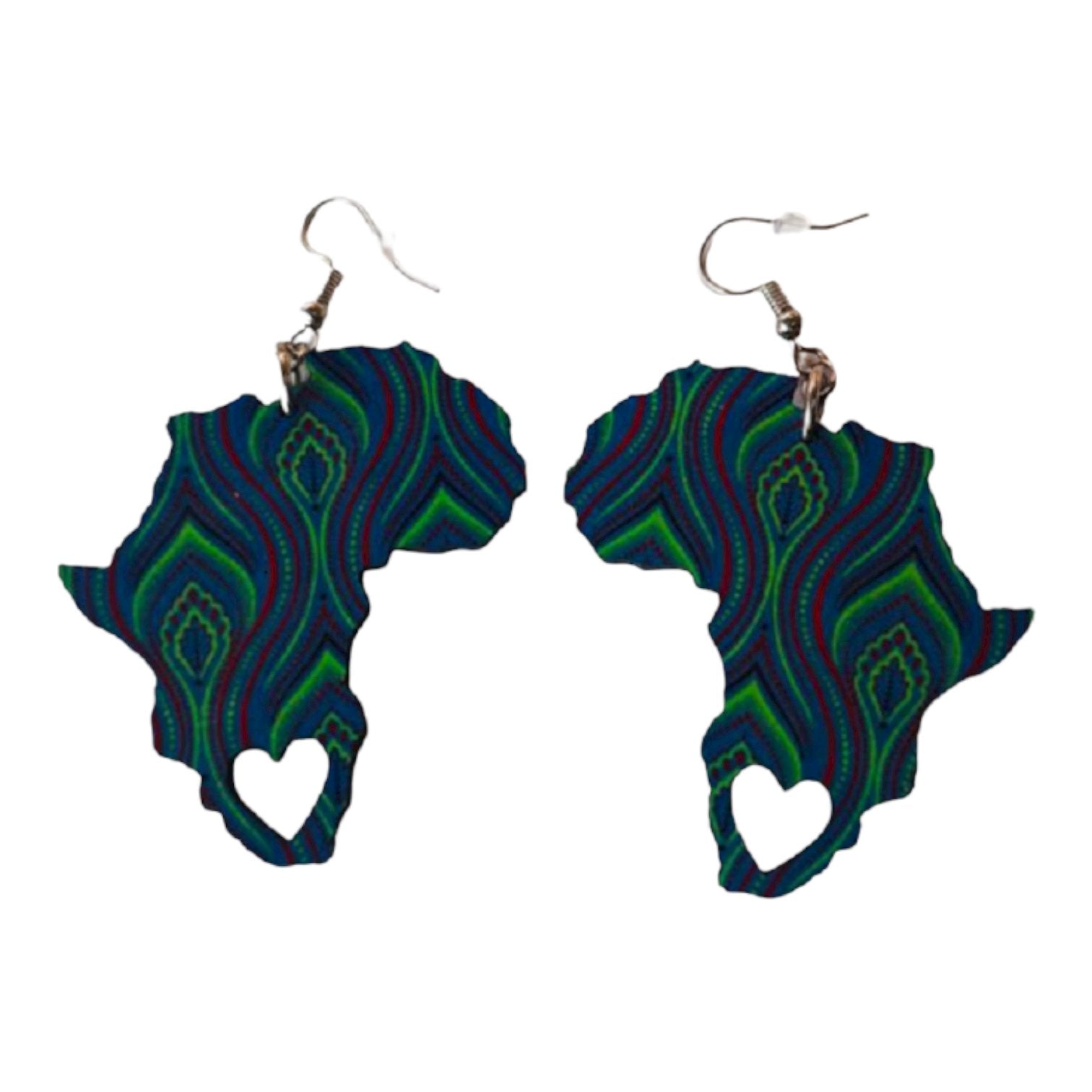 Africa Map Earrings - Shweshwe Fabric-Inspired - Petals - African Pride Collection