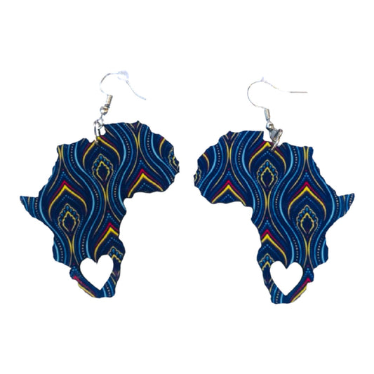 Africa Map Earrings - Shweshwe Fabric-Inspired - Petals - African Pride Collection