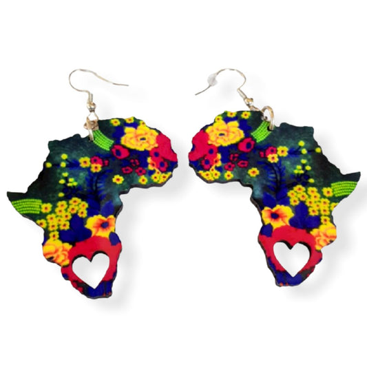 Africa Map Earrings - Tsonga Fabric-Inspired - African Pride Collection